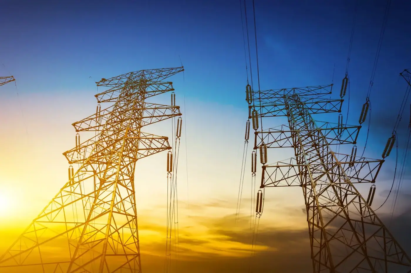 Power lines at dusk